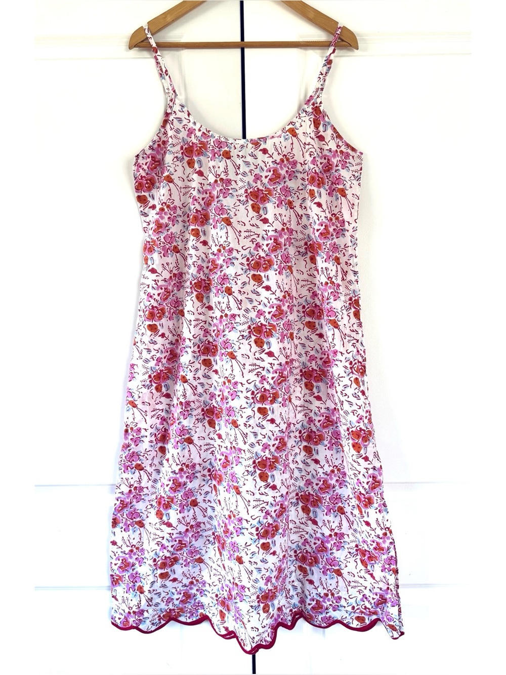 Heidi Carey Nightgown Slip Pink Floral Scalloped Hem Cotton Feminine Size Large